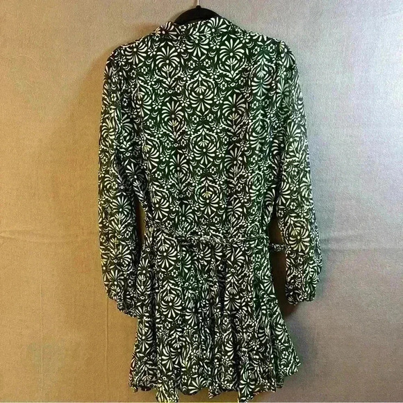 Zara Green Floral Chiffon Belted Long Sleeve Button Full Shirt Dreas size Large - Picture 7 of 7